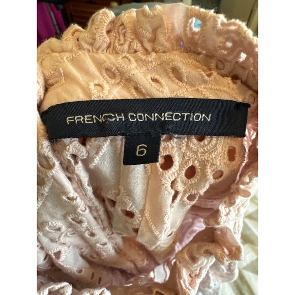 French Connection Womens Blouse Sz 6 Pink Eyelet Ruffles CottageCore Coquette - Picture 5 of 10